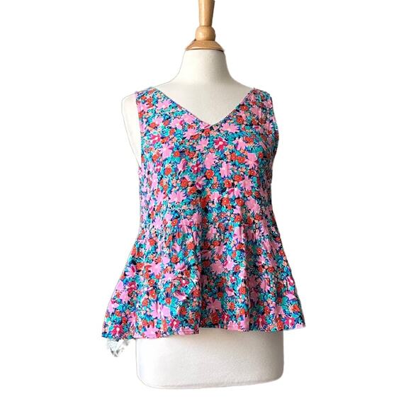 Loft Floral Peplum Flowy V Neck Lightweight NWT Boho Cottagecore S28 - Picture 3 of 9